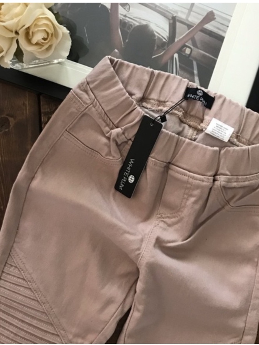 White Plum Taupe Moto-Detail Elastic-Waist Jeggings
